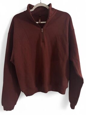 skims brown quarter zip pullover fleece cropped lounge top